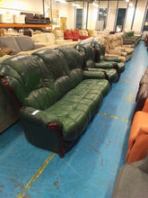 Load image into Gallery viewer, Green Leather Three Piece Suite
