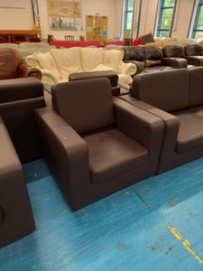 Brown Two Seater Sofa & 2 Armchairs
