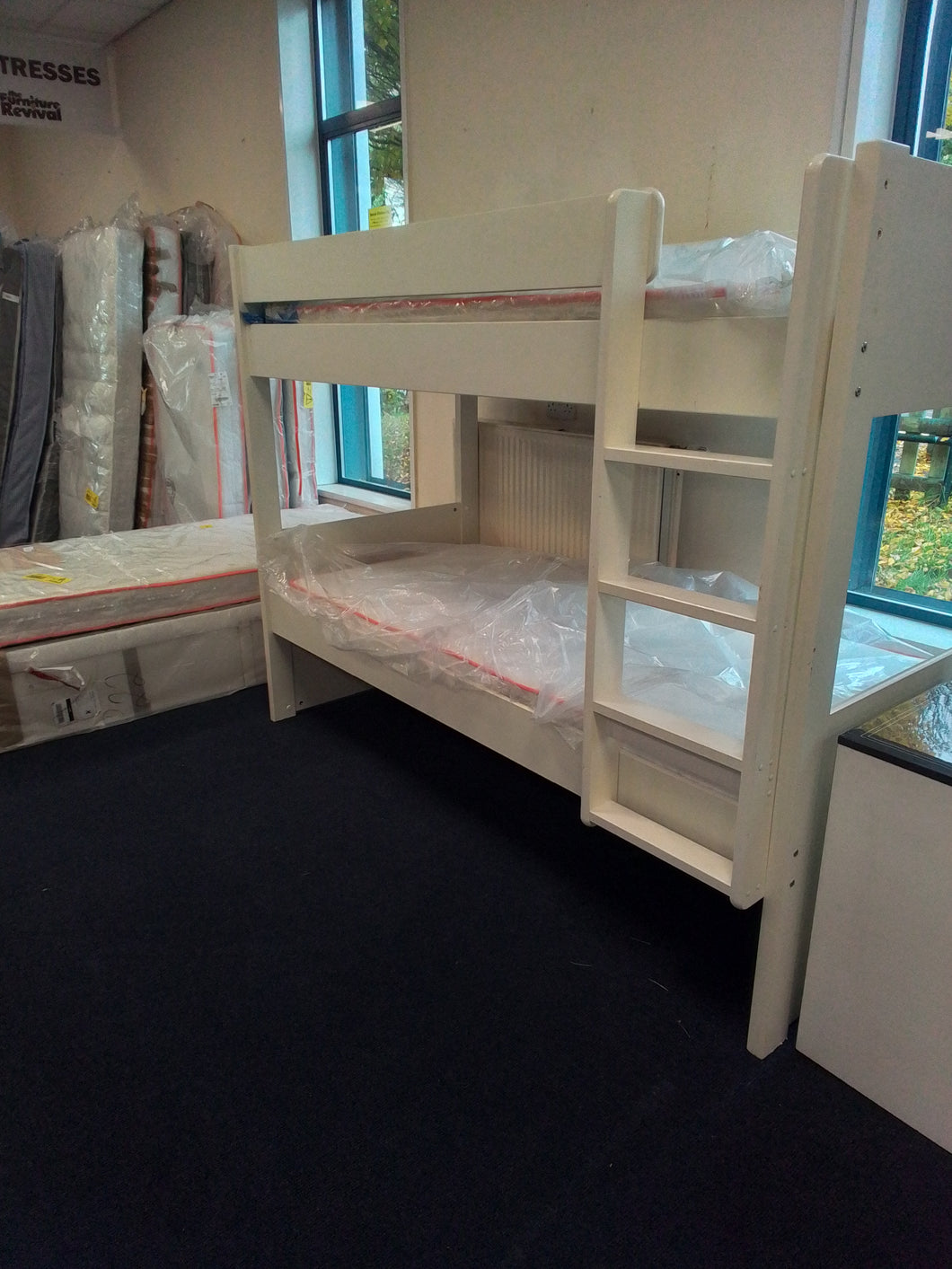 White Bunk Beds w/Factory Return Mattress