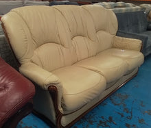 Load image into Gallery viewer, Cream Leather Three Seater Sofa
