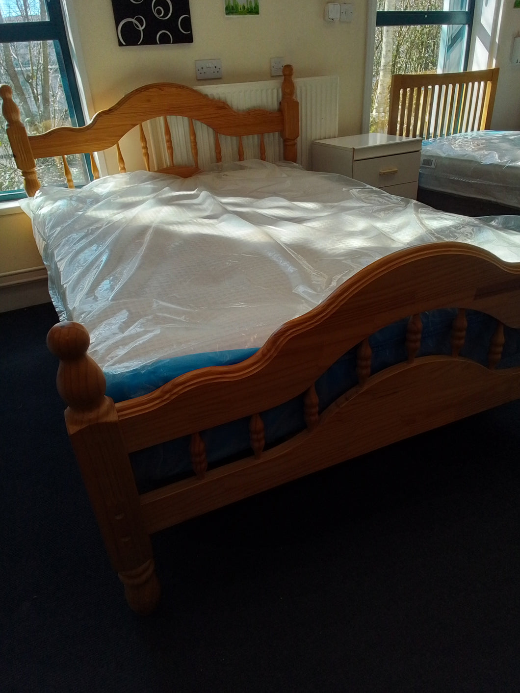 Pine Double Bedframe w/Factory Return Mattress